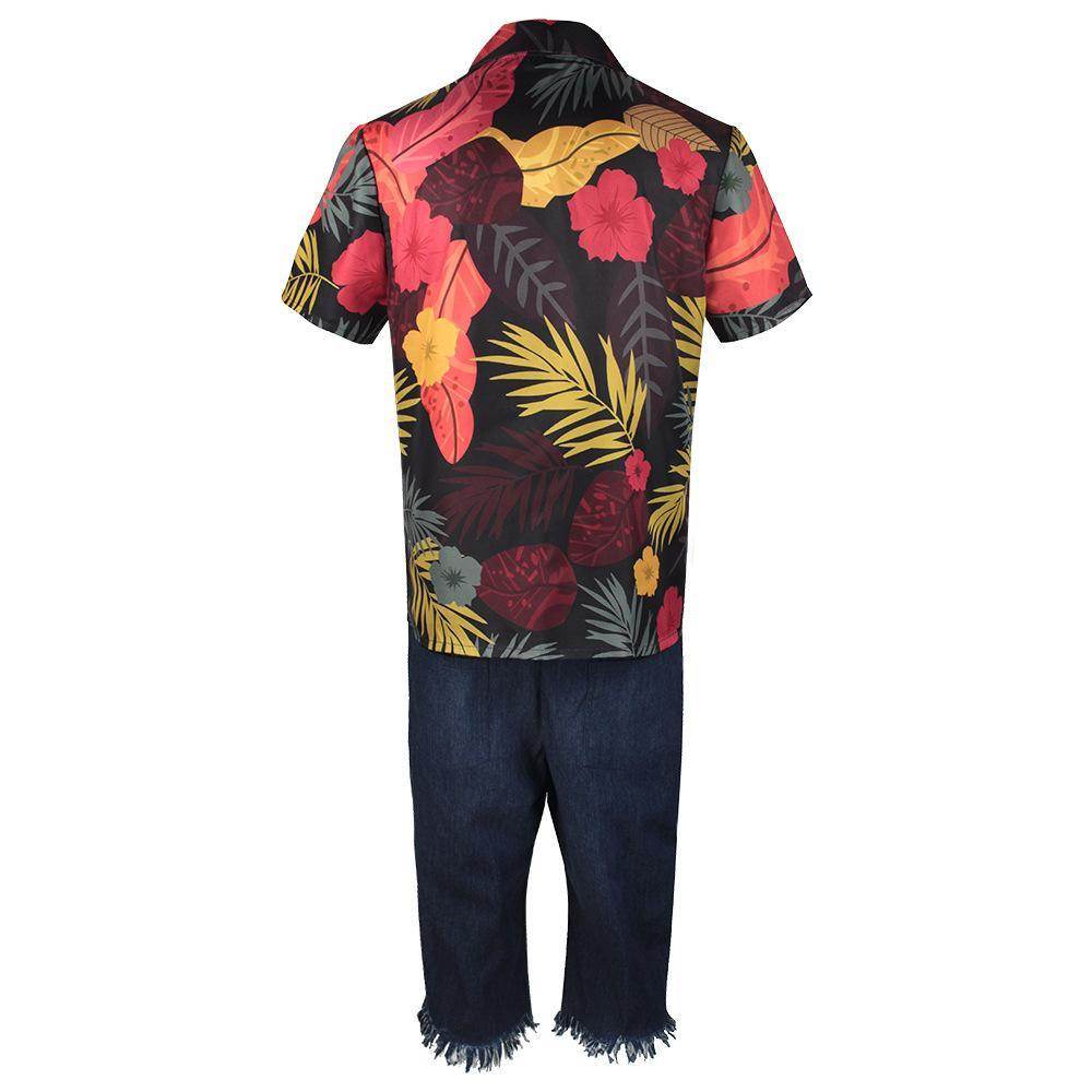 one picece luffy costume live floral shirt Anime Cosplay with straw hat - zzcosplay