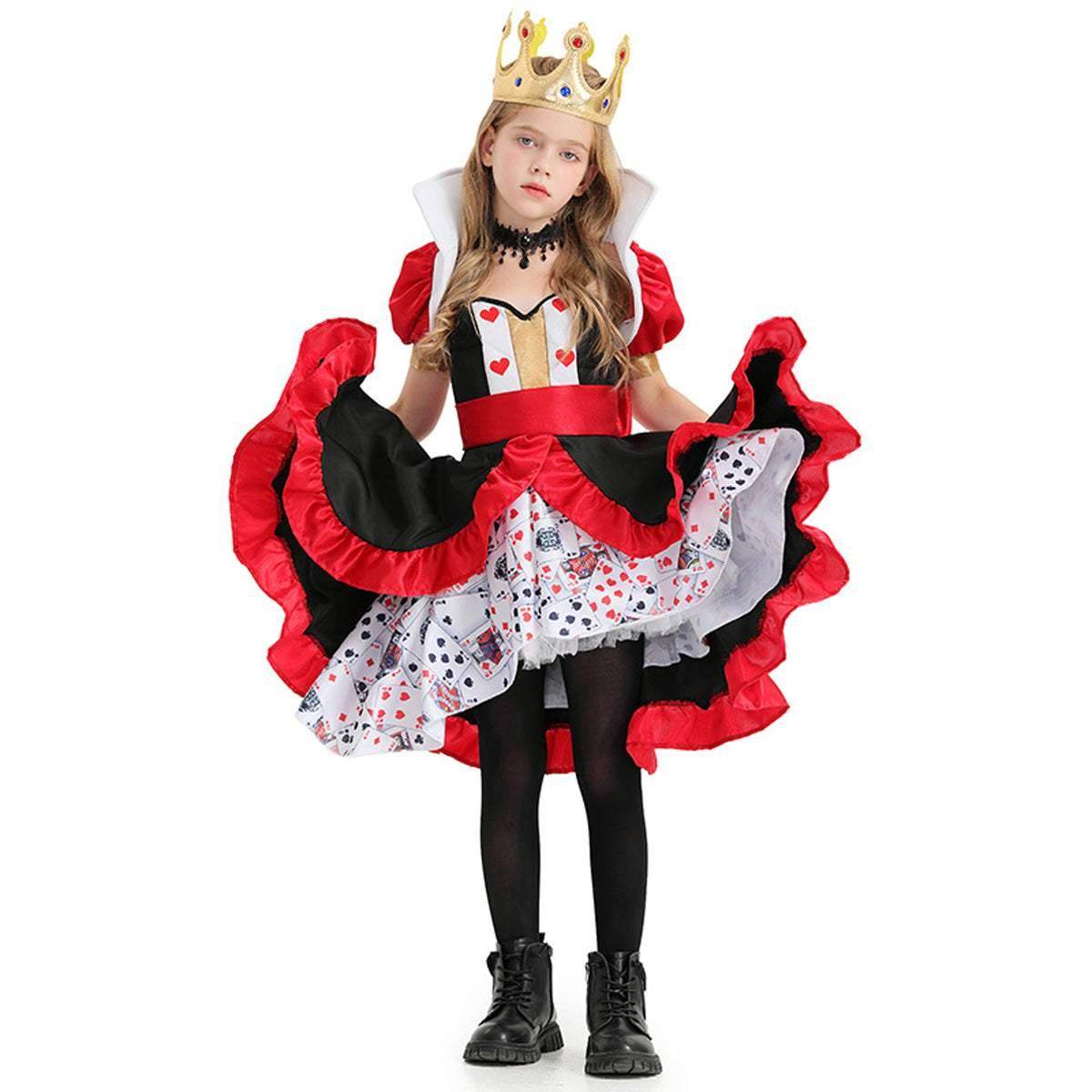 Queen of Hearts Costume Outfits Halloween Carnival Suit Cosplay For Kids - zzcosplay