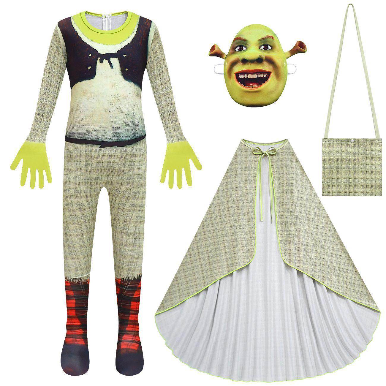 Shrek Costume Cosplay Jumpsuit with Mask Bag for Kids Halloween - zzcosplay