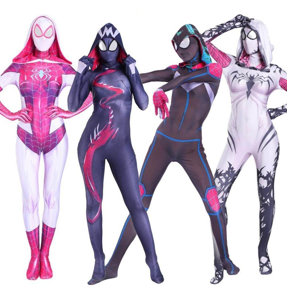 Spider-man Gwen Stacy Costume Zentai Jumpsuit Bodysuit Adult Kids - zzcosplay