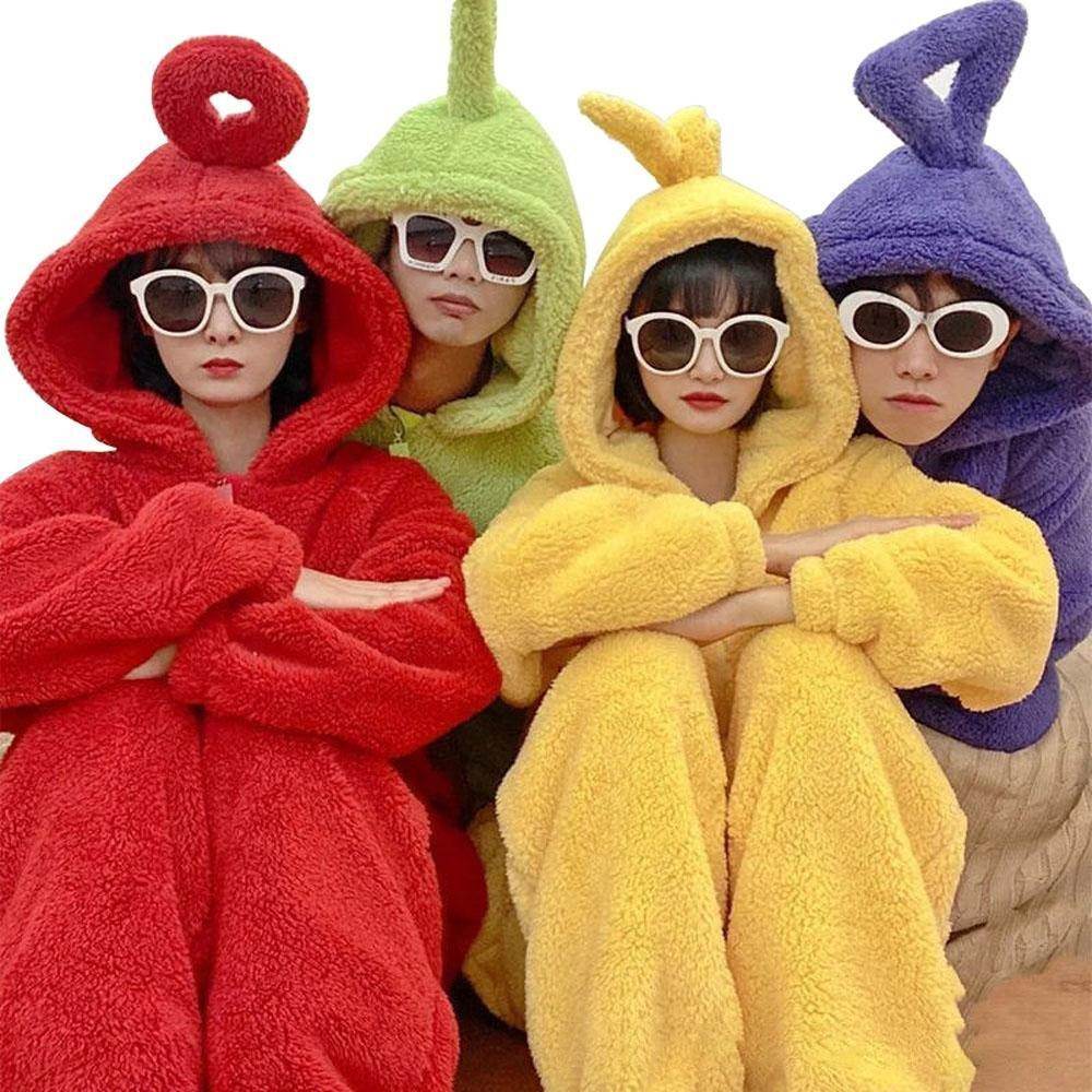 Teletubbies Tinky Winky Dipsy Po Laa-Laa Coral Fleece Onesies Pajamas for Adults Kids - zzcosplay