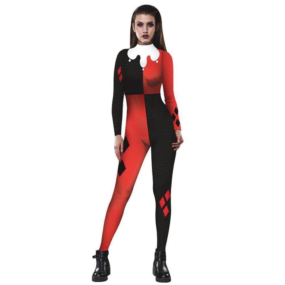 Women Adult Halloween Digital Printed Clown Costume Jumpsuit - zzcosplay