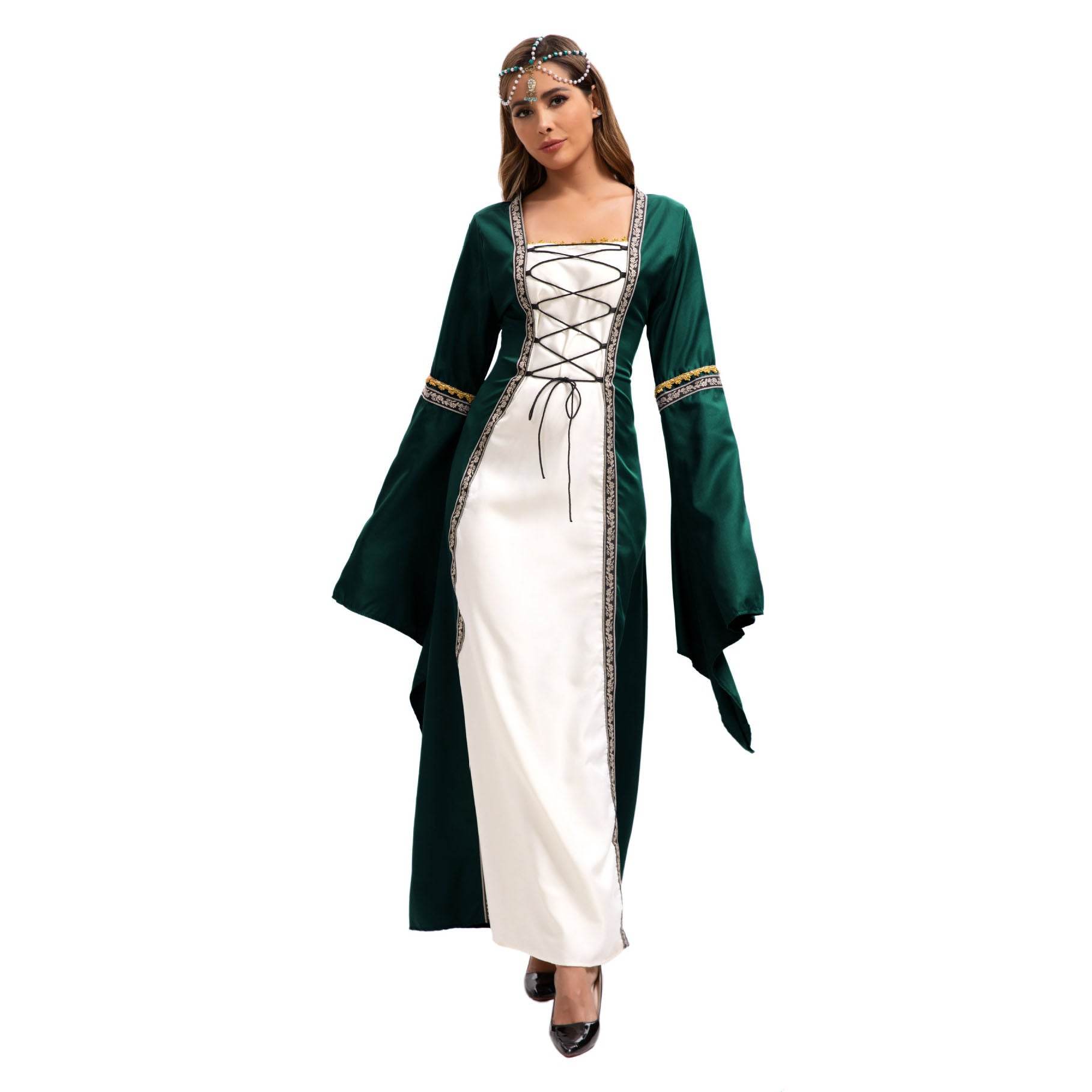 Gothic Retro Medieval Court Women Dresses Robe trumpet Long Sleeve - zzcosplay