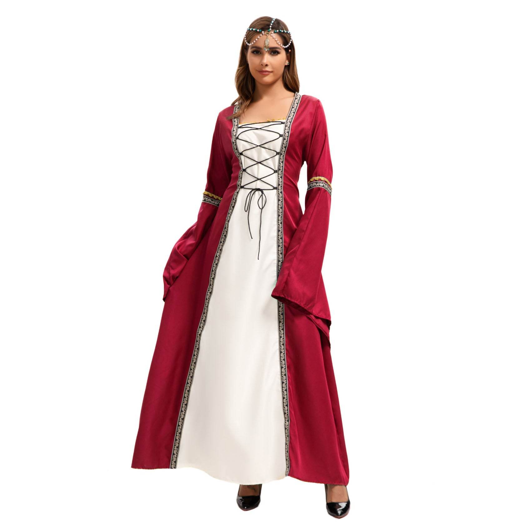 Gothic Retro Medieval Court Women Dresses Robe trumpet Long Sleeve - zzcosplay