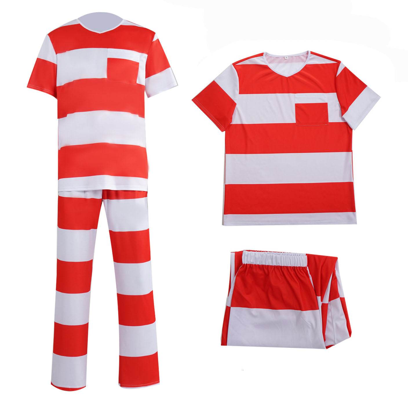 Halloween prison striped prisoner uniform role play adult costume - zzcosplay