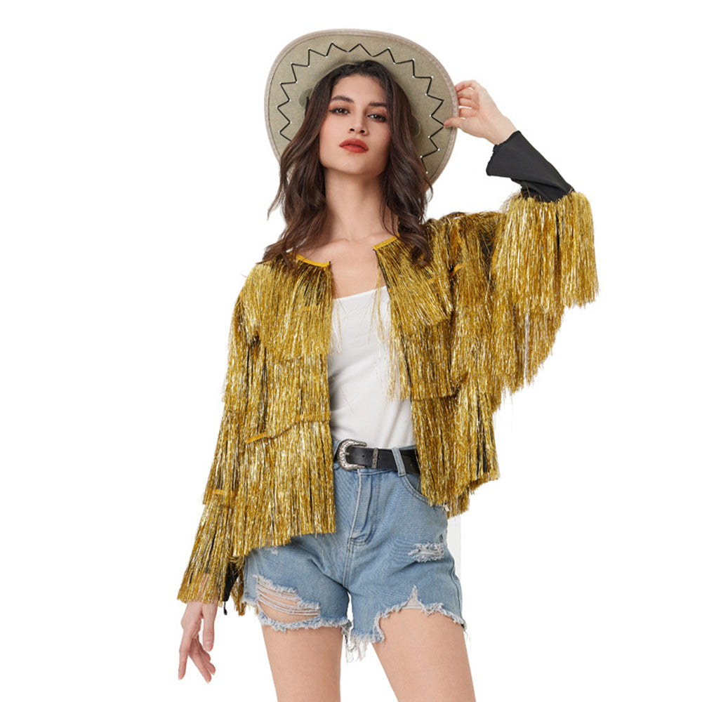 Fever Tassel Tinsel Festival Jacket Halloween Costume for women - ZZCOSPLAY