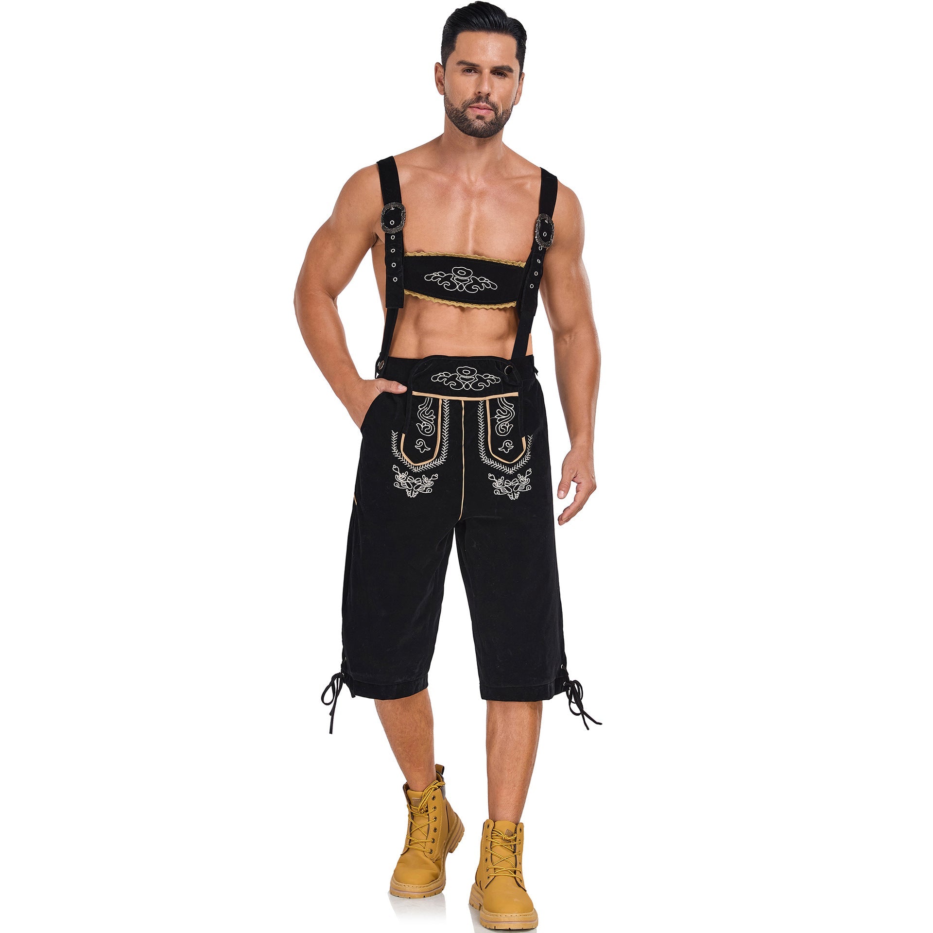 Men's German Bavarian Oktoberfest Costume Velvet Overalls Trousers Halloween - ZZCOSPLAY