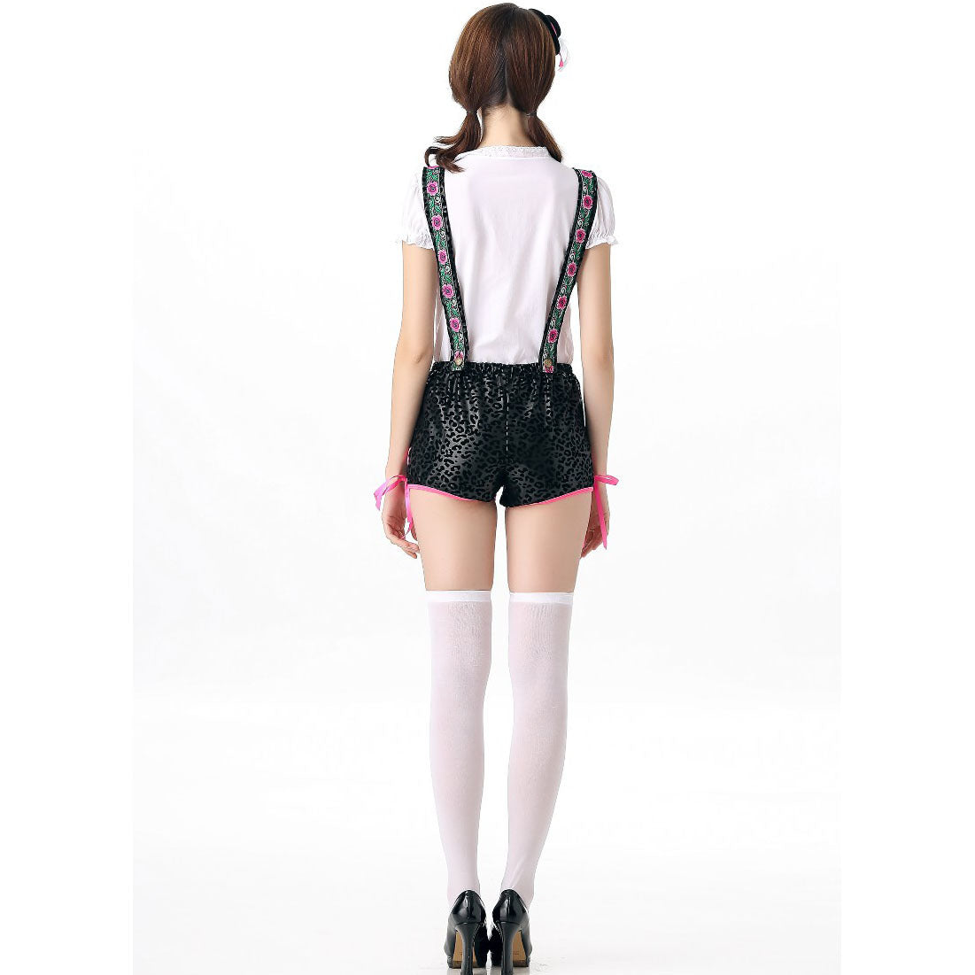 Womens Suede Lederhosen Black Oktoberfest Maid Costume German Outfit Halloween - ZZCOSPLAY
