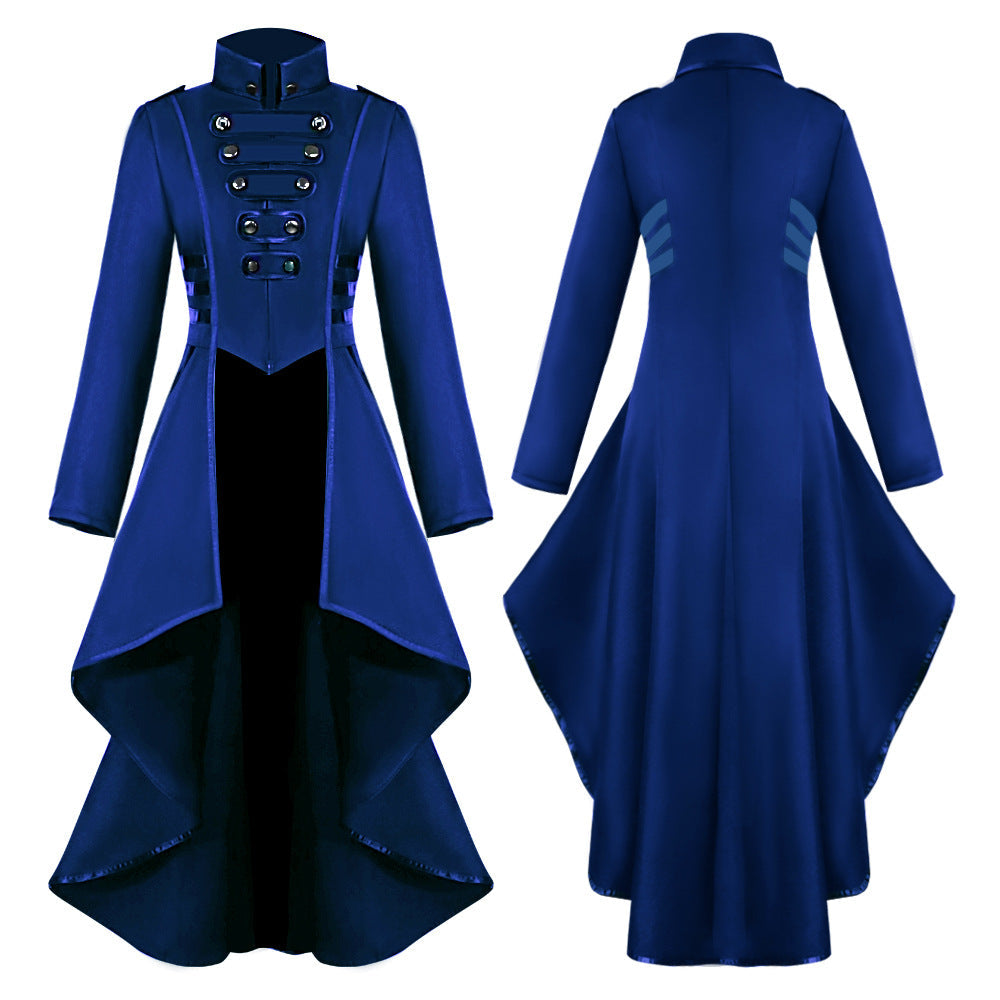 Medieval Costume dress tuxedo women's lapel irregular hem retro long top - ZZCOSPLAY