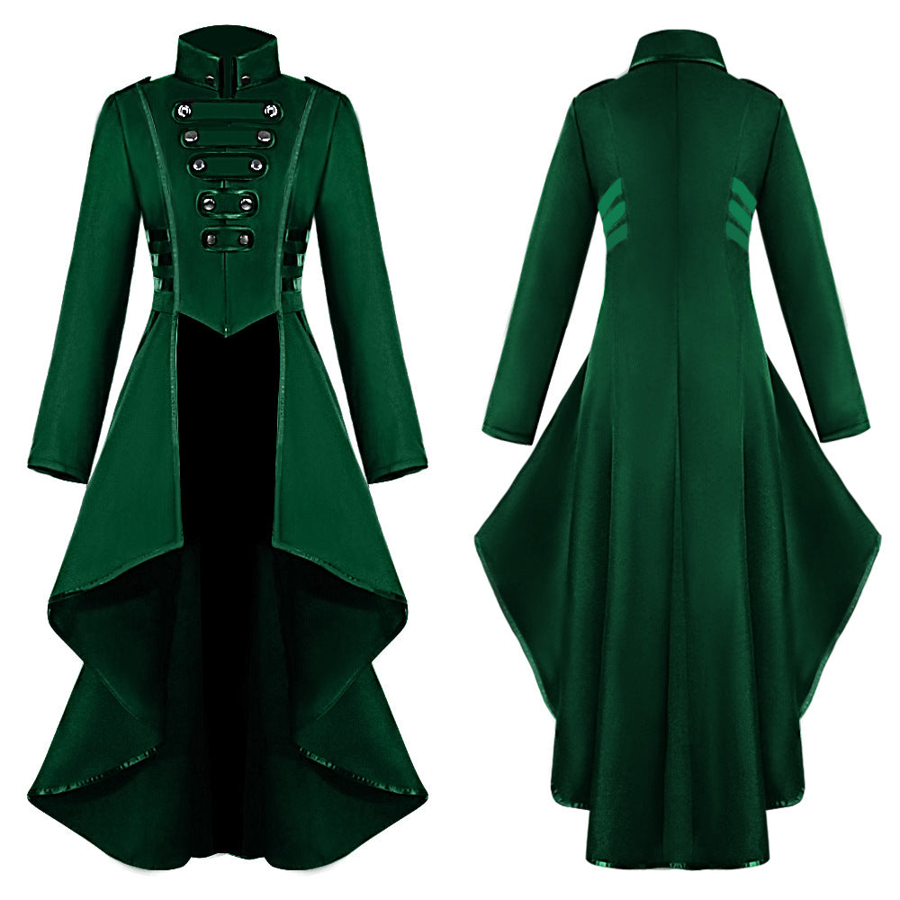 Medieval Costume dress tuxedo women's lapel irregular hem retro long top - ZZCOSPLAY