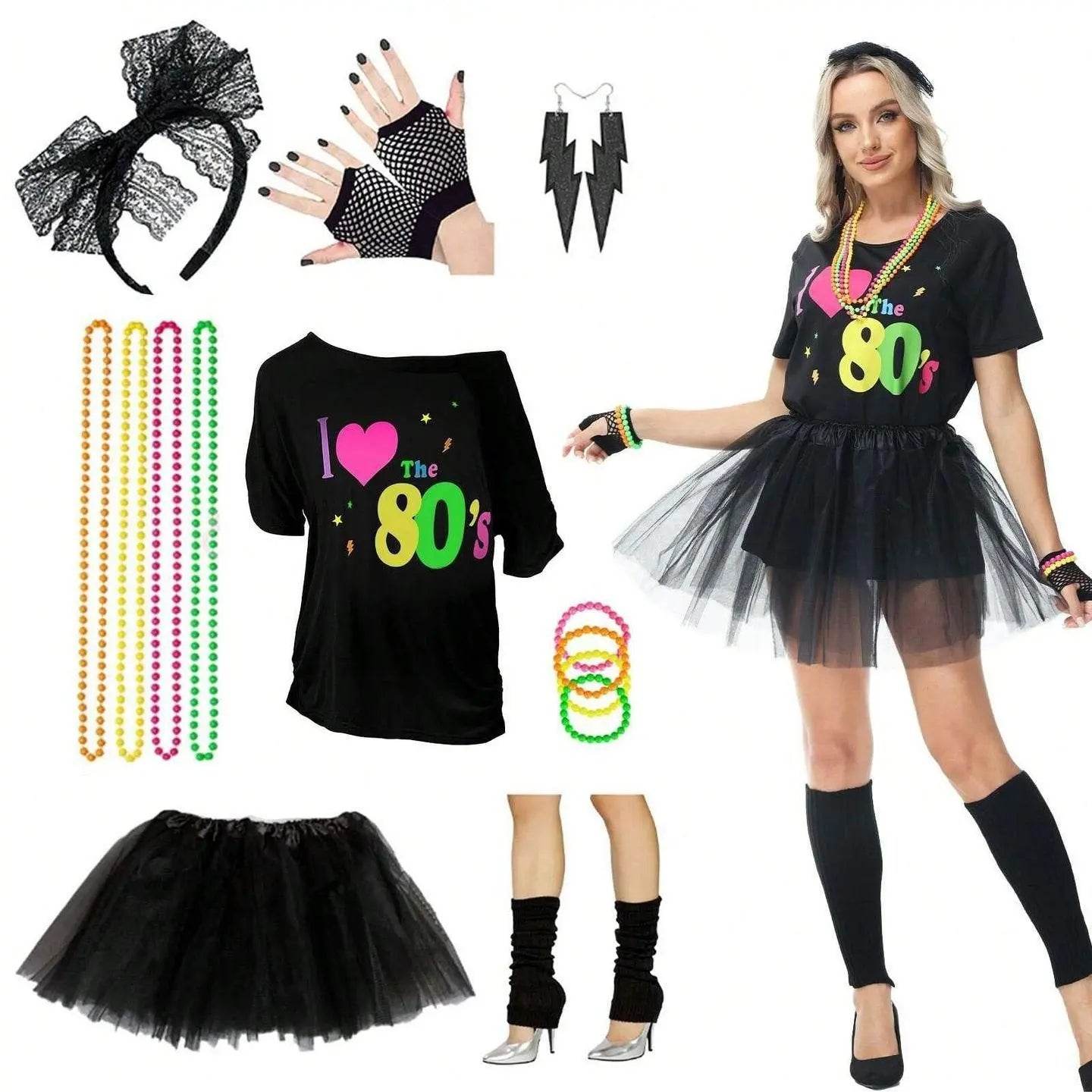 80s Fancy Dress Costumes Printed T-shirt Gauze Skirt Suit Halloween For Female - zzcosplay