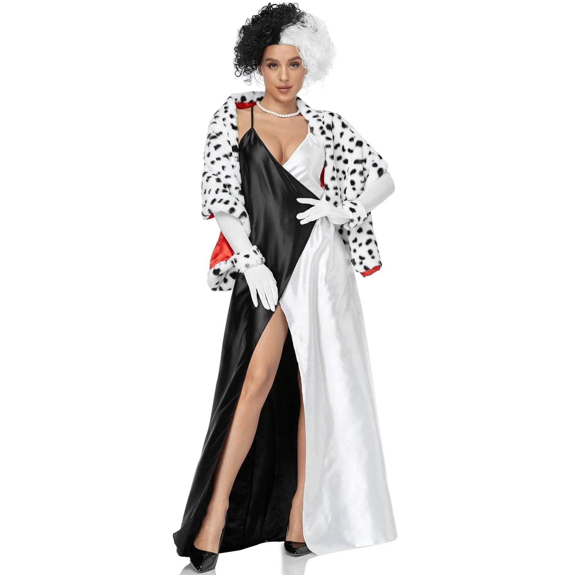 Adult Cruella Duster Costume Dress Uniform Halloween Women - zzcosplay
