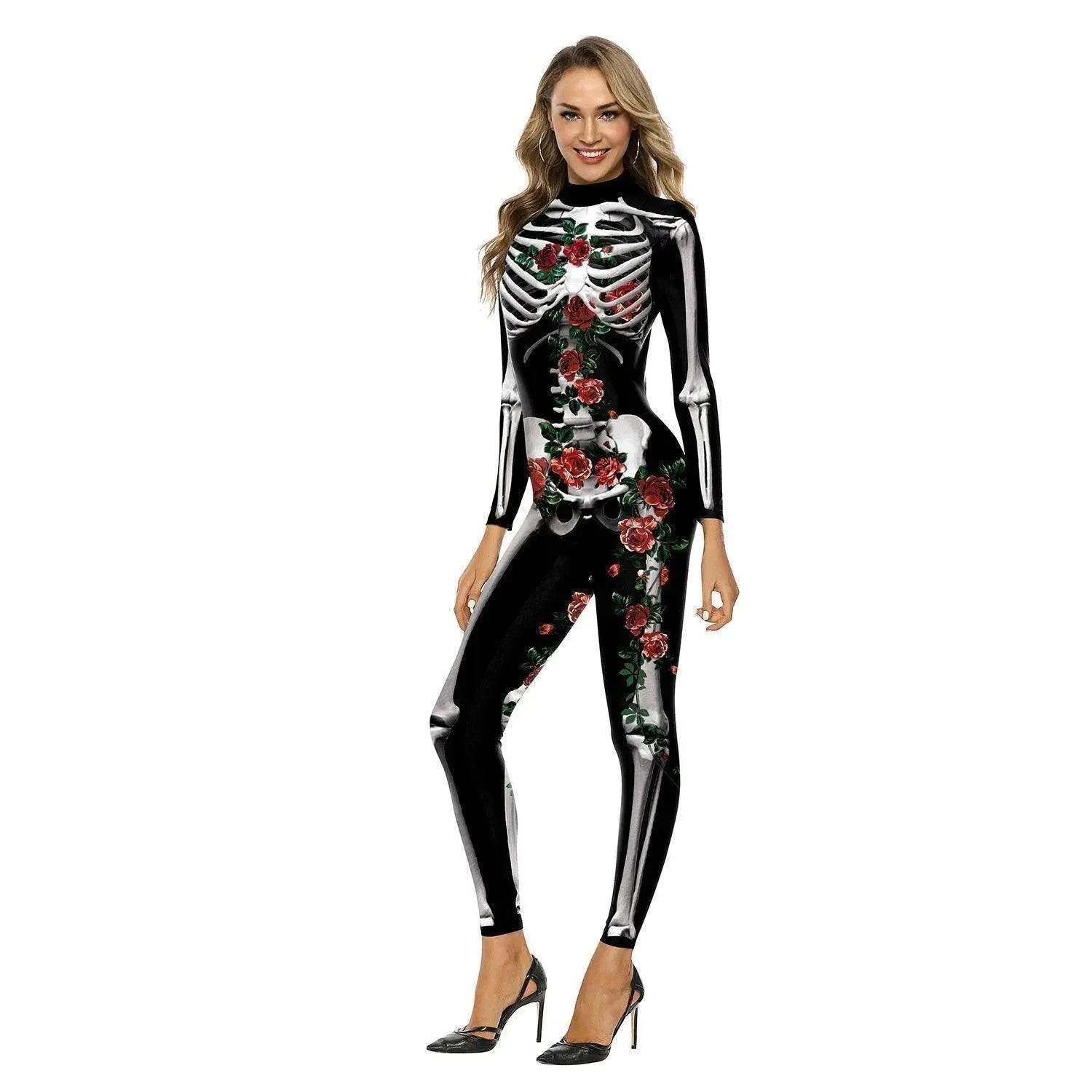 Adult Skeleton Print Zentai Jumpsuit Halloween Cosplay Costume - zzcosplay