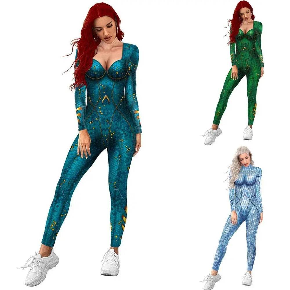 Atlanna Queen Aquaman Cosplay Costume Jumpsuit Halloween Sequined Catsuit Party Zentai - zzcosplay