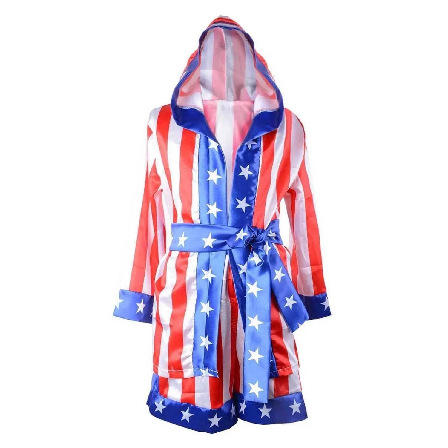 Boxer Cosplay Costume Rocky Balboa Suit Uniform American Star Stripes Robe Italian Boxing Outfit Set for Kids - zzcosplay