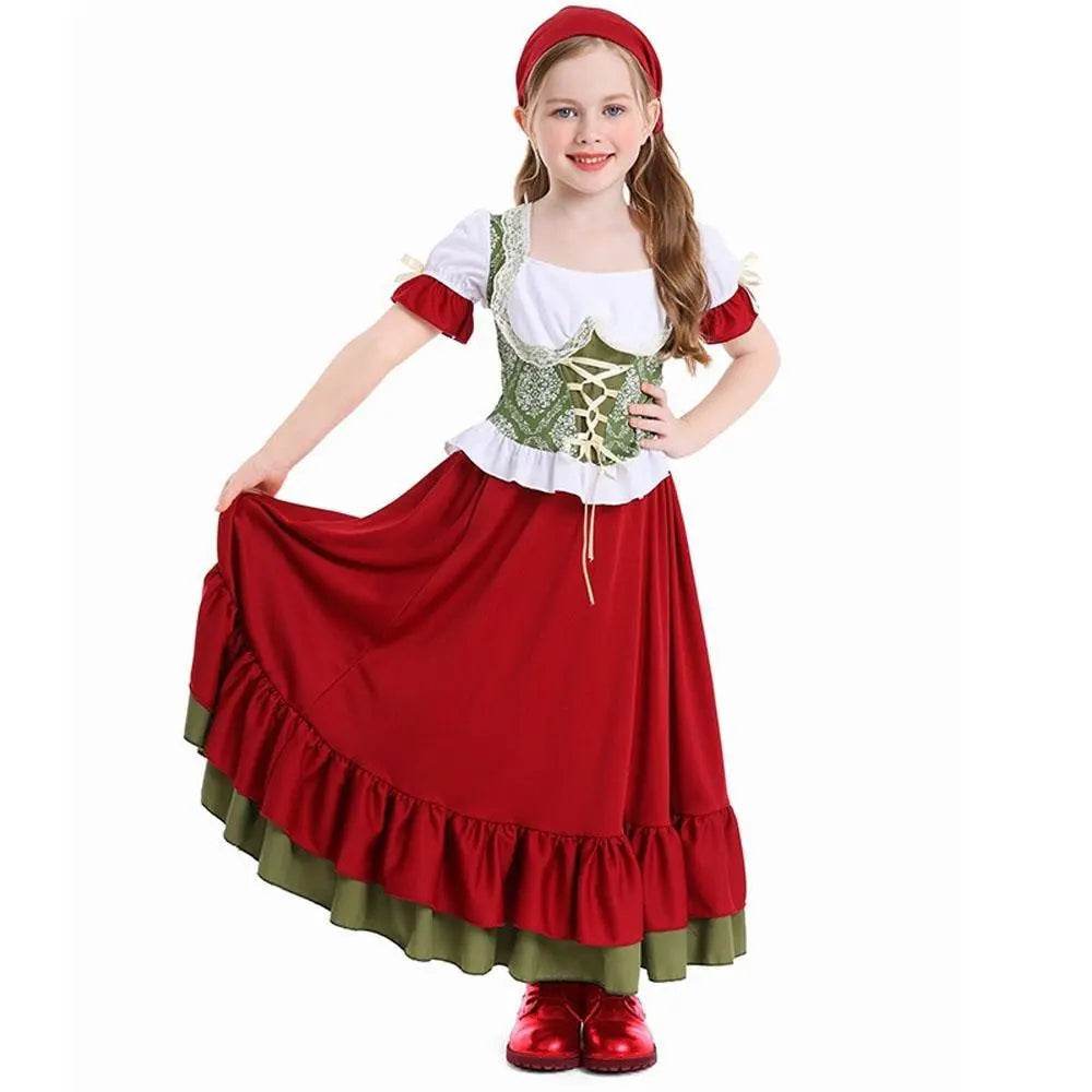 Children's Farm Oktoberfest Halloween Costume Wine Red Dance Skirt Outfit - zzcosplay