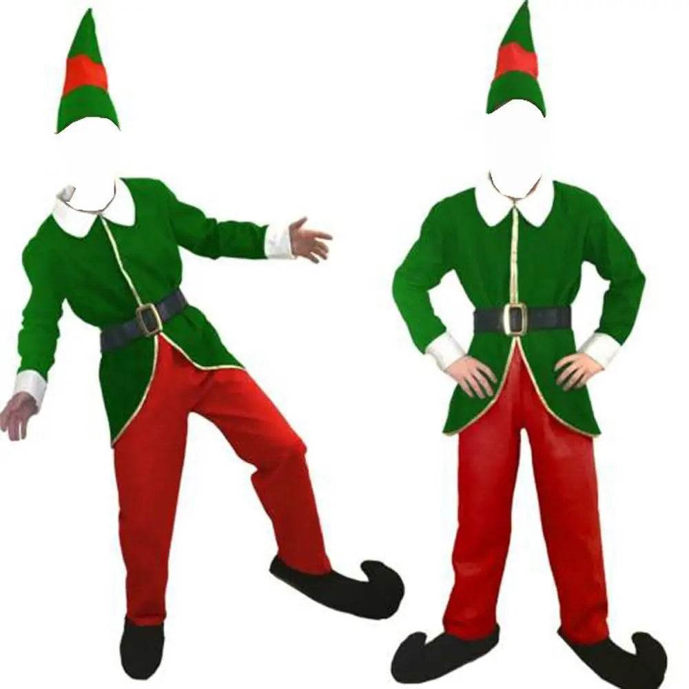 Christmas Elf Costumes for Mens Full Set Halloween Cosplay Holiday Party Green Suit - zzcosplay