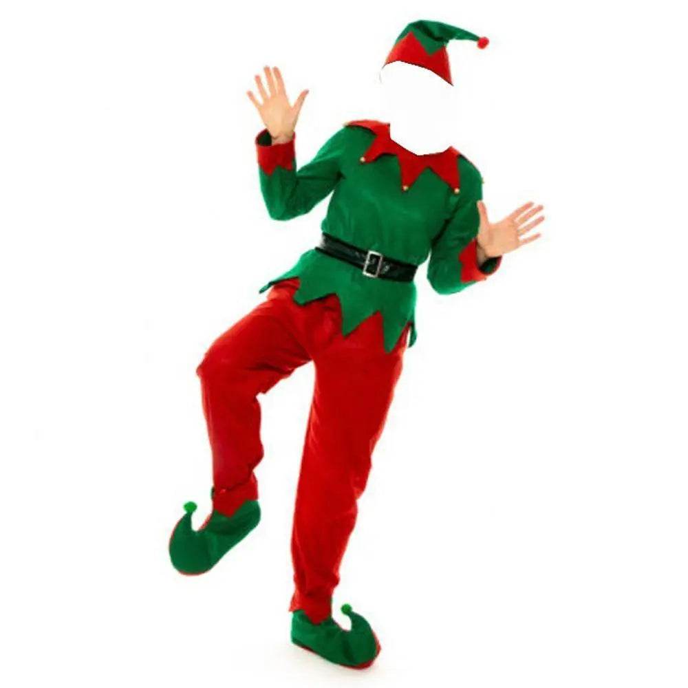 Christmas Elf Costumes for Mens Full Set Halloween Cosplay Holiday Party Green Suit - zzcosplay
