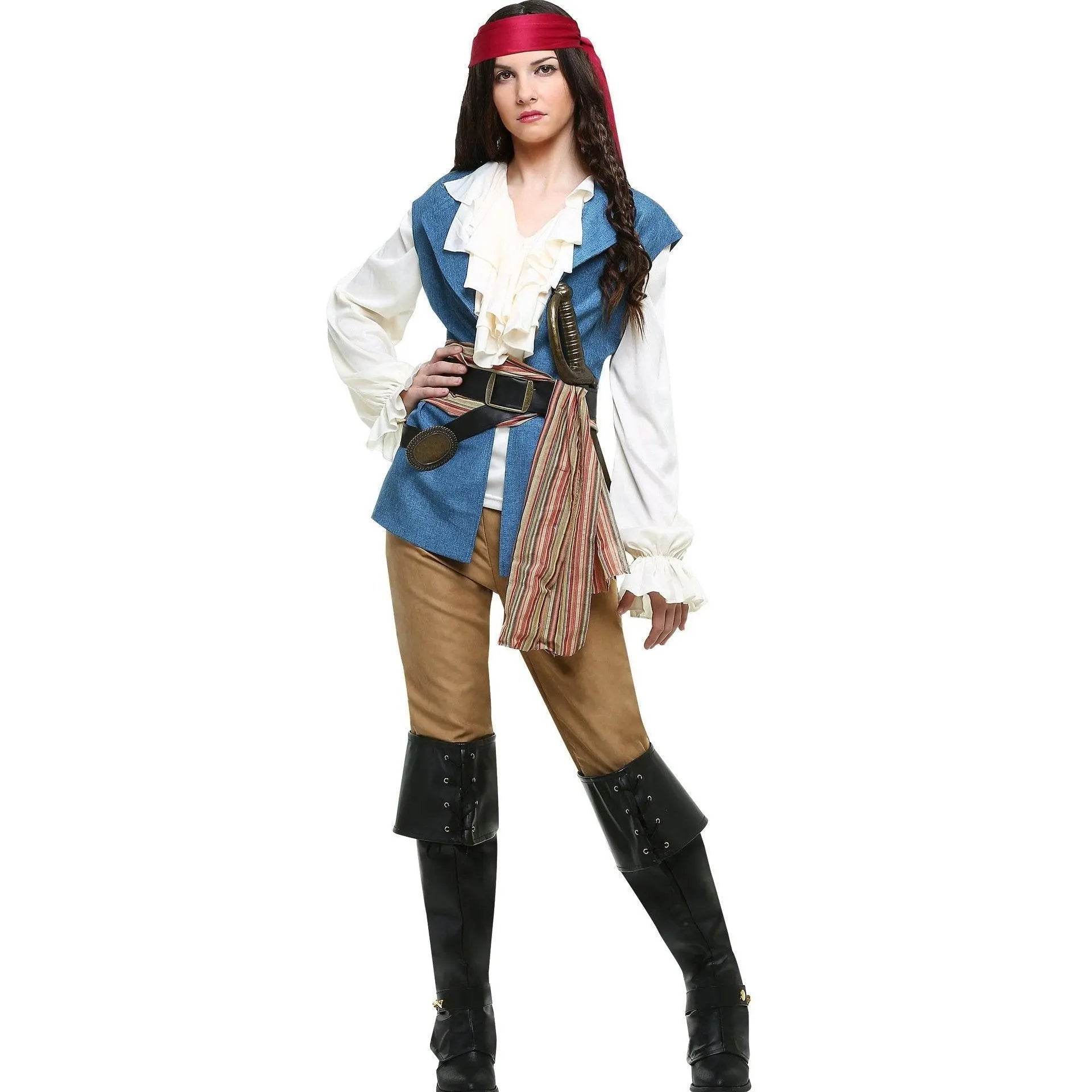 Couples Caribbean Captain Pirate Outfit Cosplay Costumes Fancy Dress Halloween Adult - zzcosplay