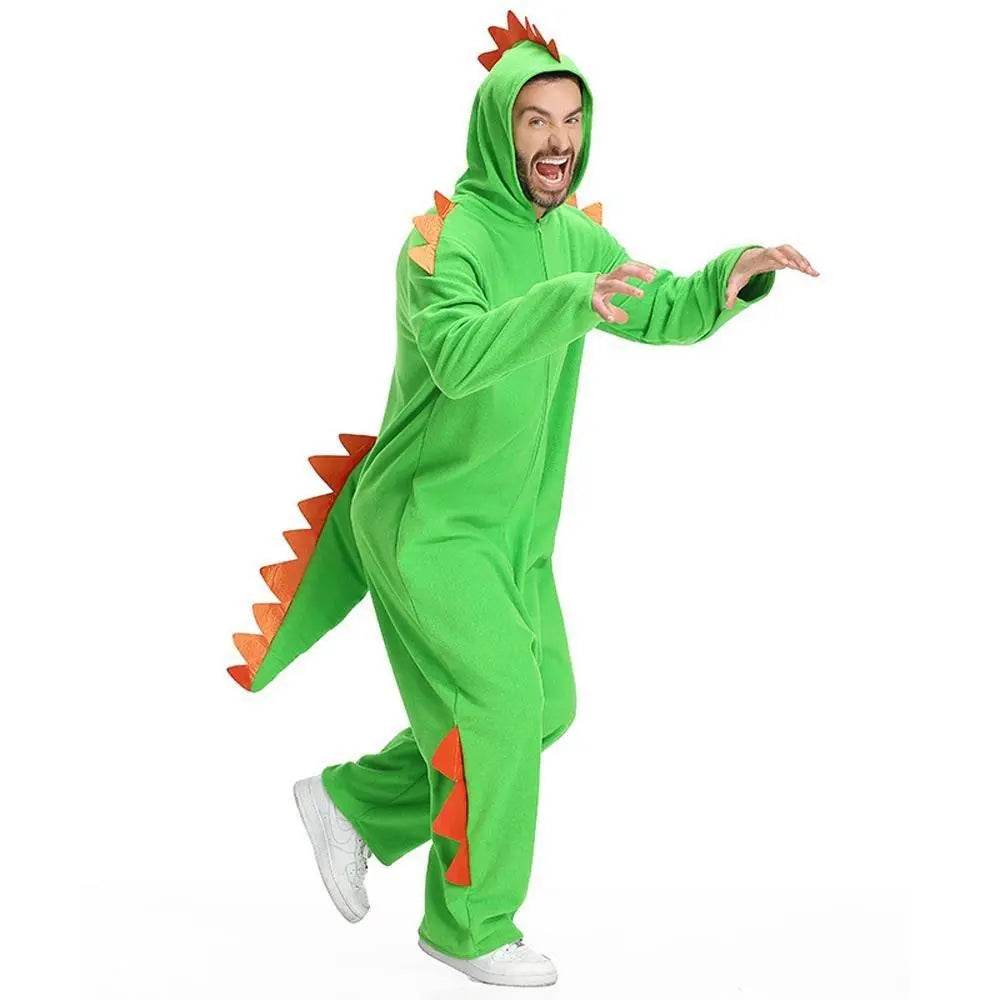 Cute Green Big Tail Dinosaur Animal Adult Jumpsuit Cosplay Costume Carnival - zzcosplay
