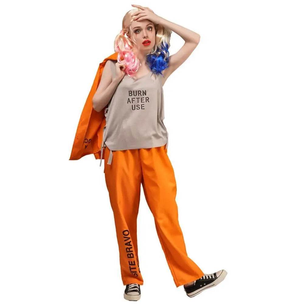 Escaped Prisoner Costume Cosplay Party Jumpsuit Uniform Suit Halloween For Men Women - zzcosplay