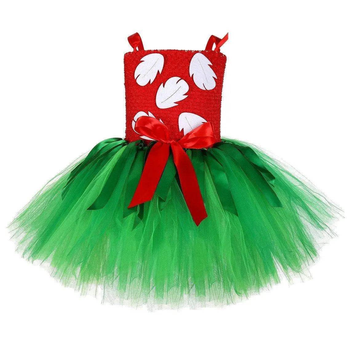 Girls Tutu Dreams Hawaii Lilo Costume with Tropical Fern Leaf Headband - zzcosplay
