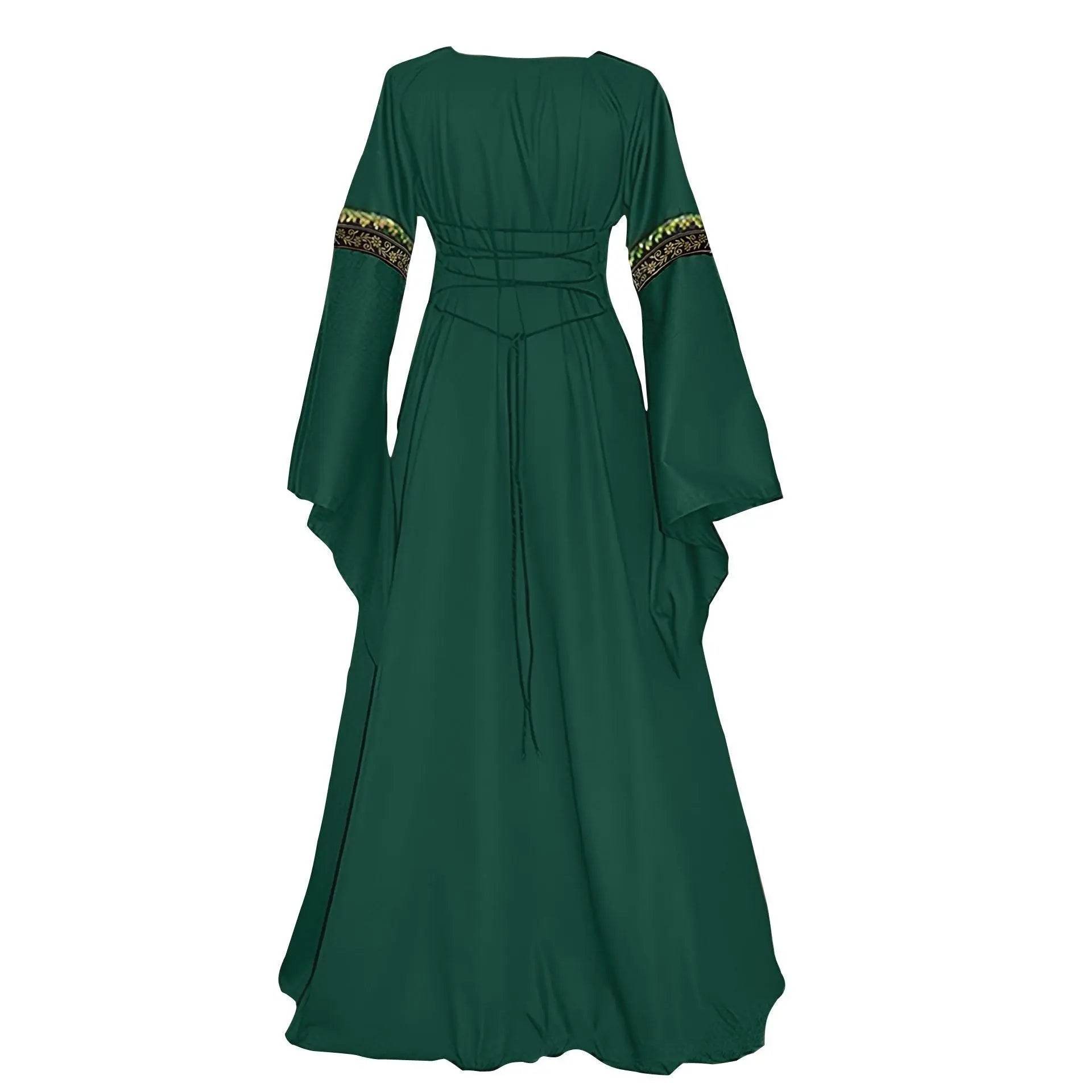 Gothic retro women's Medieval Court Costume Robe large size trumpet sleeve long dress - zzcosplay