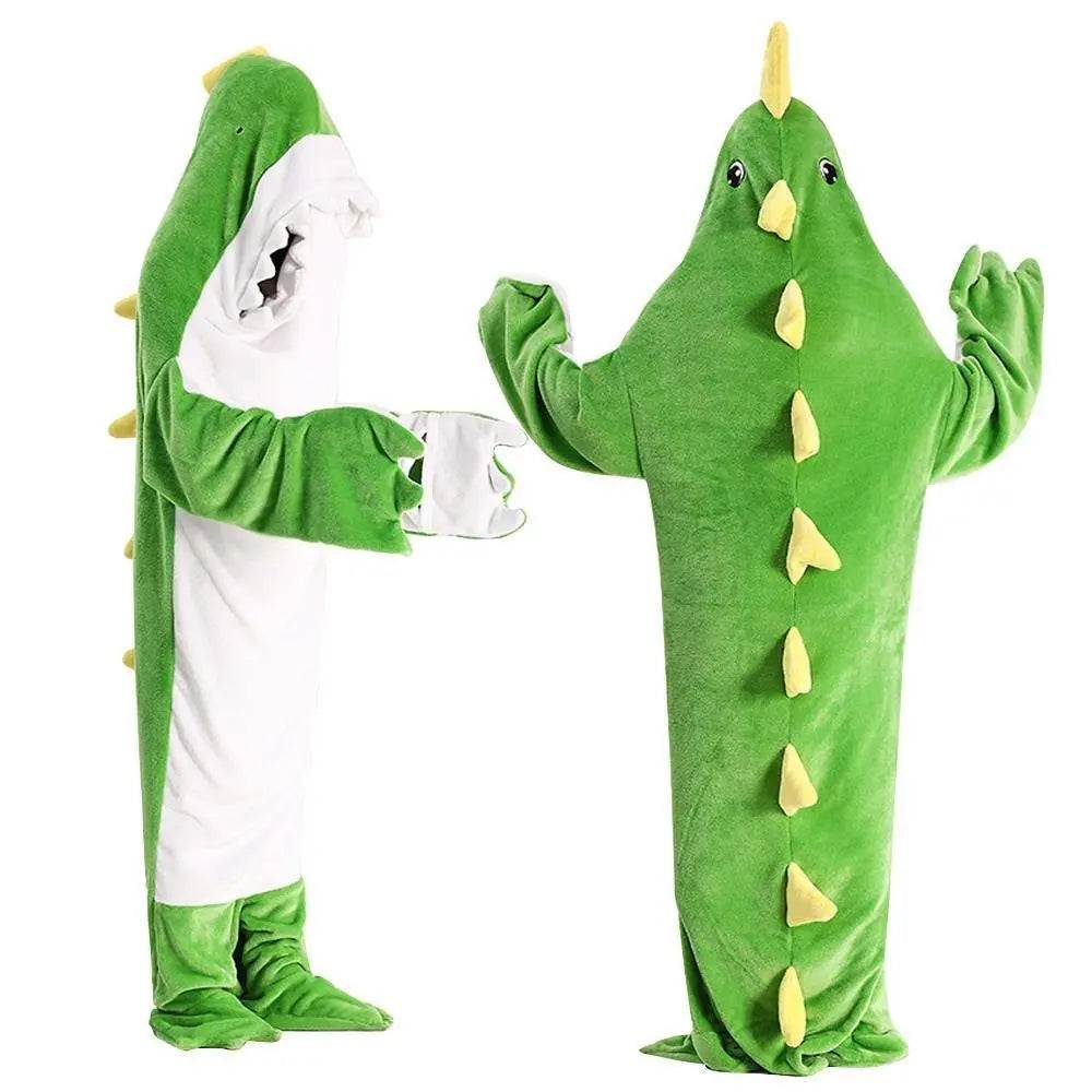 Green Dinosaur Animal Sleeping Bag Loose Onesies Pajamas Adult Super Soft Fleece Hoodie - zzcosplay
