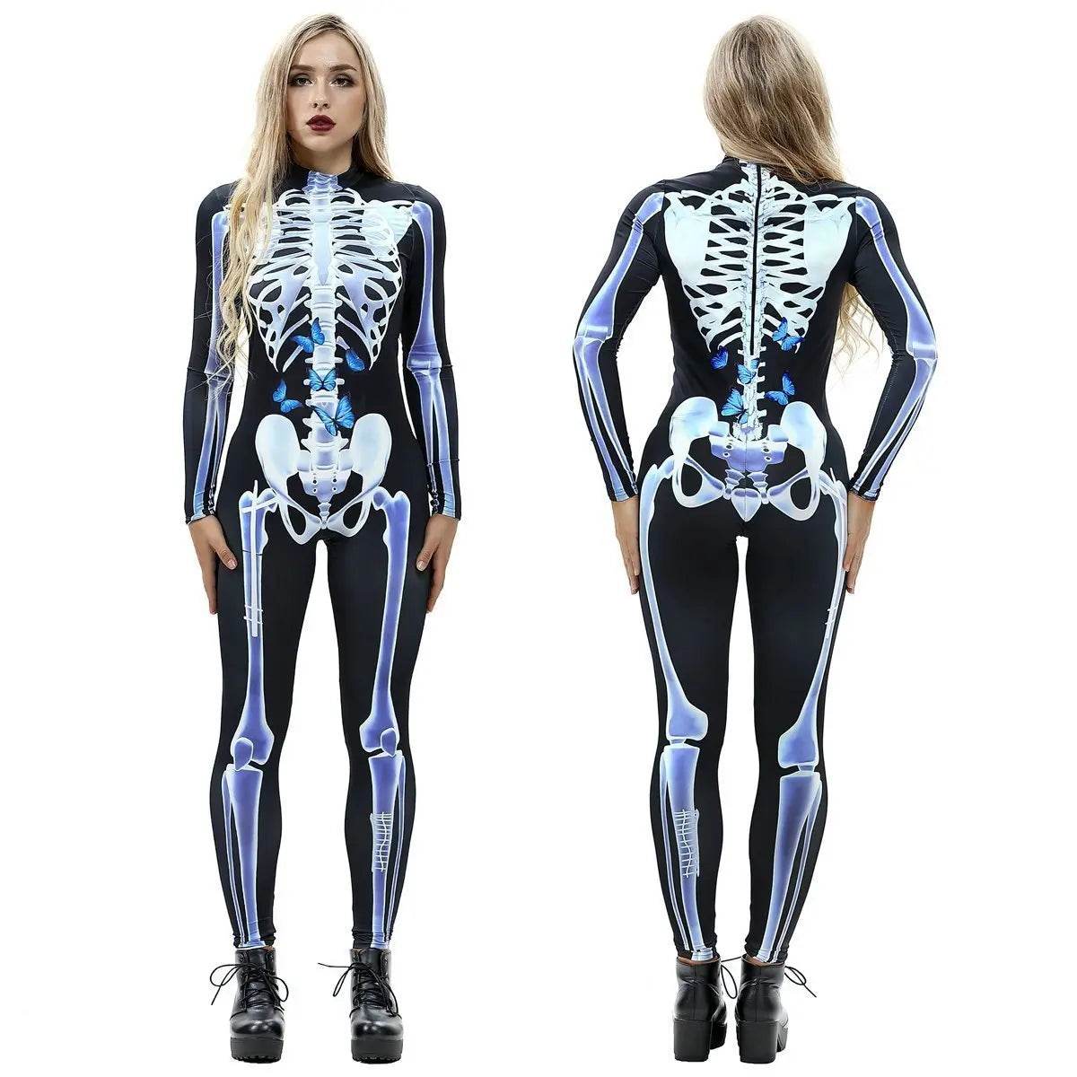 Halloween Skeleton Cosplay Costume Bodycon Jumpsuit for Women - zzcosplay