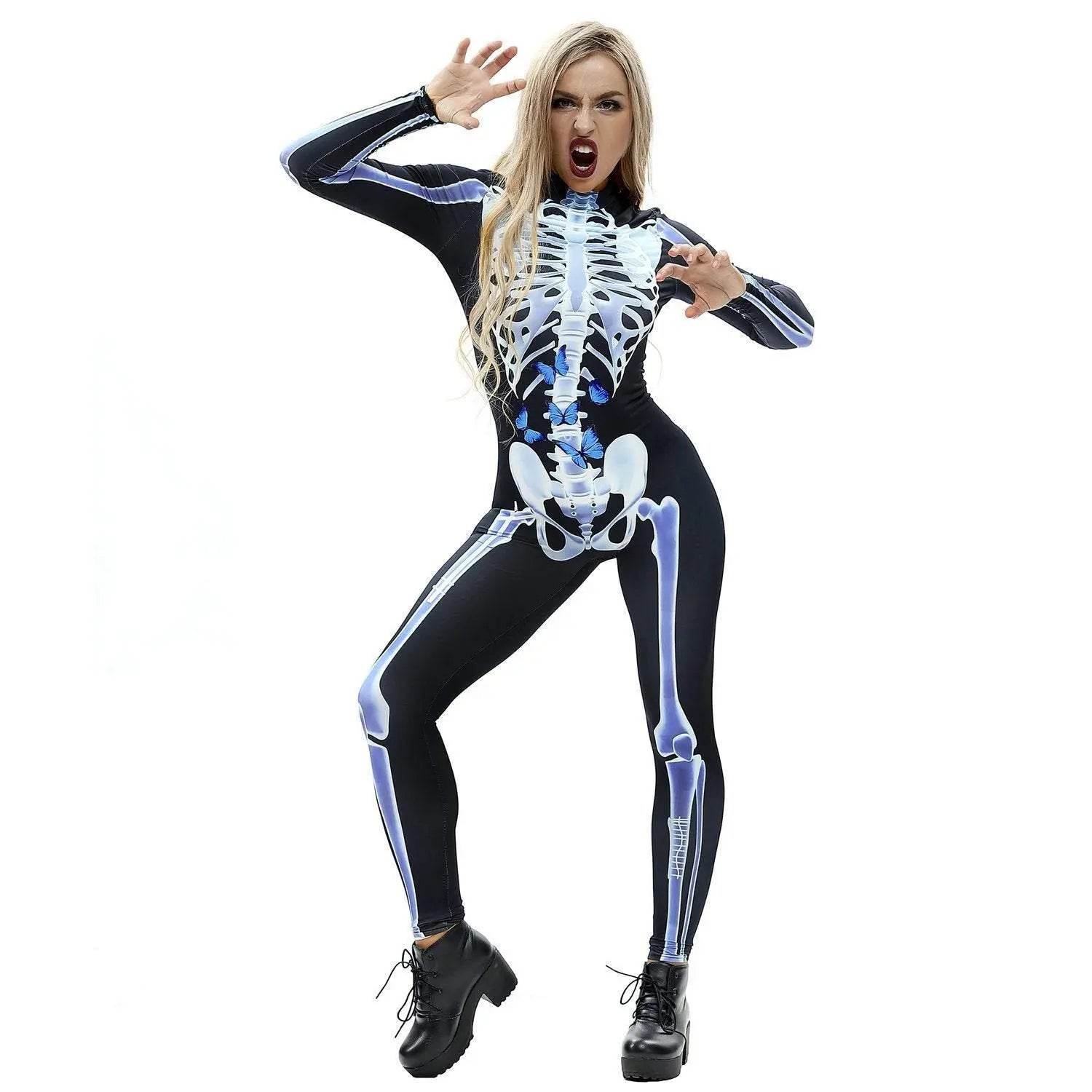 Halloween Skeleton Cosplay Costume Bodycon Jumpsuit for Women - zzcosplay