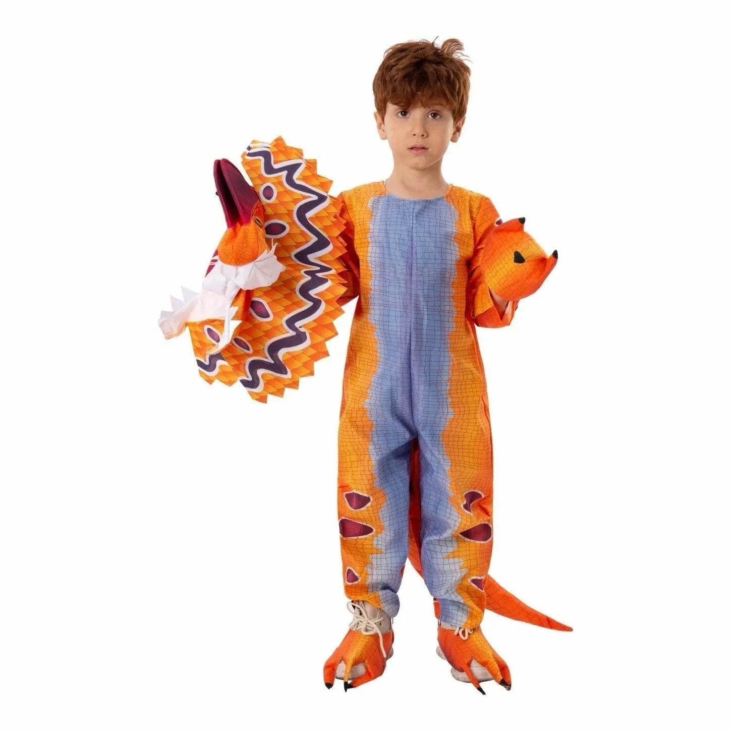 Kids Dilophosaurus Orange Animal Halloween Cosplay Party Costumes - zzcosplay