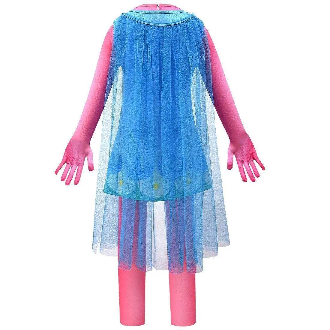 Kids Girl Trolls 2 World Tour Poppy Costume Cosplay ZenTai Short Sleeve Cape Dress - zzcosplay
