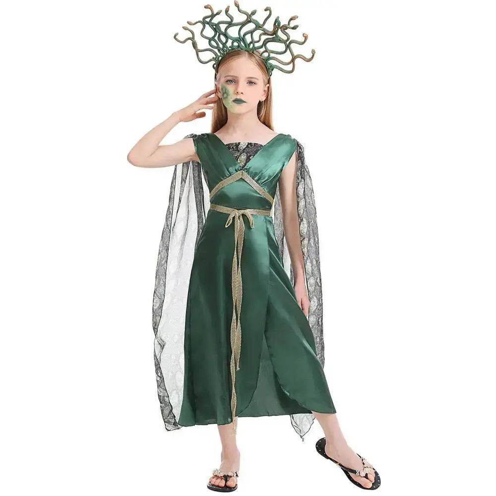 Kids Greek mythology blue Medusa Gorgon cosplay Halloween costume - zzcosplay