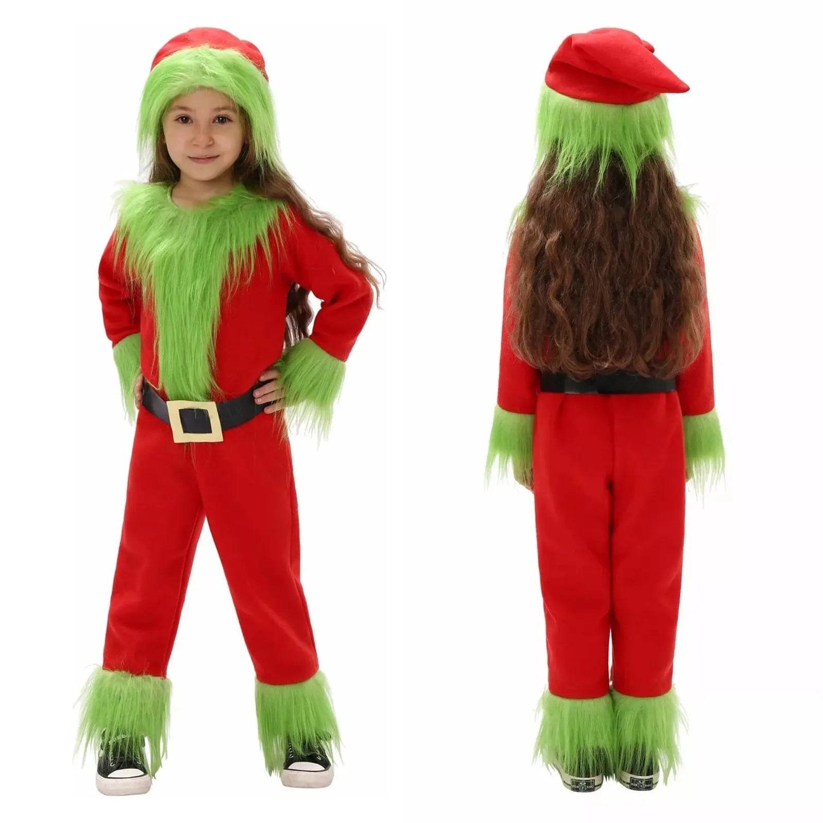 Kids The Grinch Christmas Costume Cosplay Jumpsuit Hat Belt Suit - zzcosplay