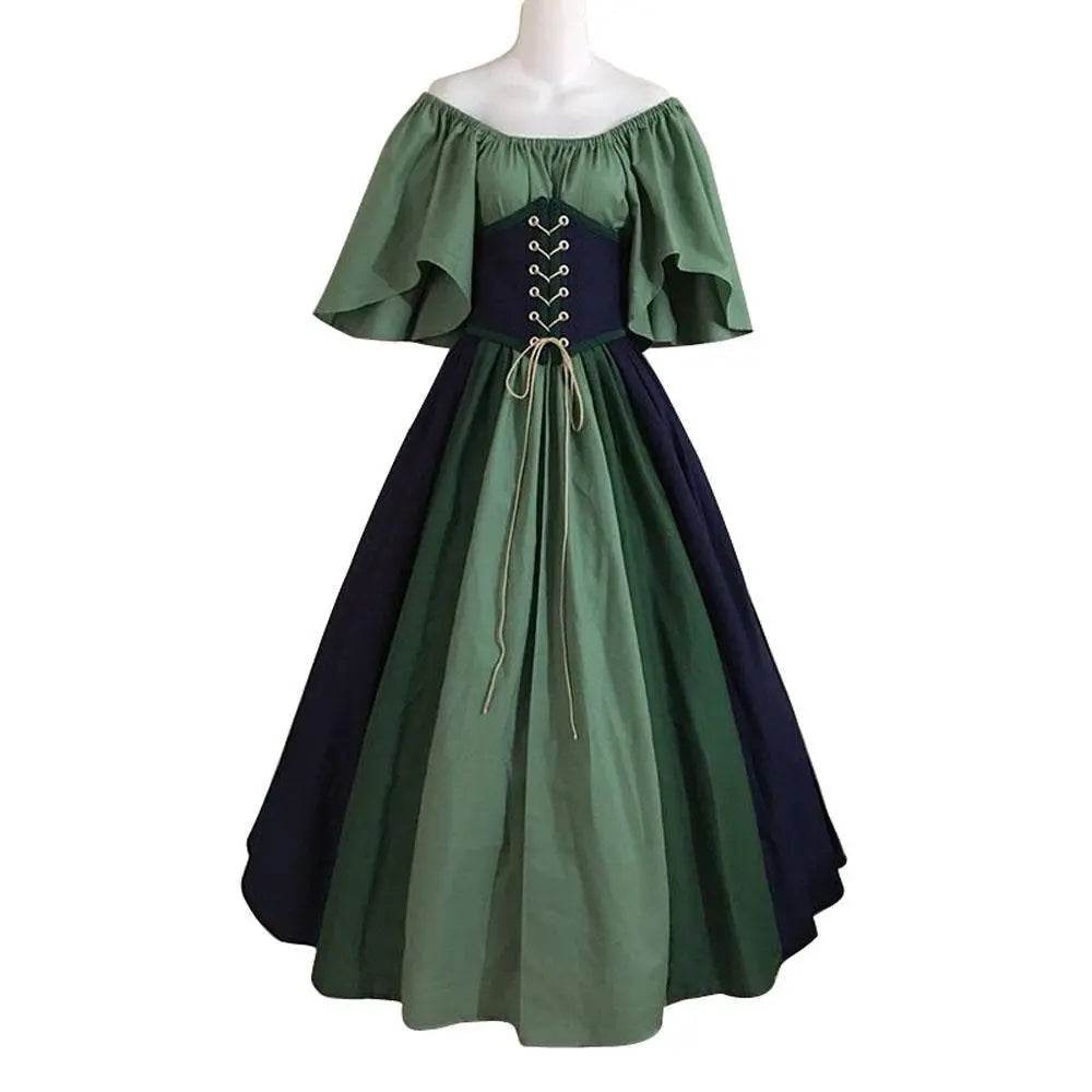 Medieval retro flying sleeves tie waist long one shoulder dress For Women - zzcosplay