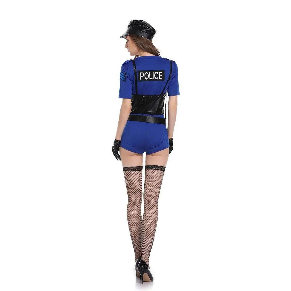 Policewoman Cosplay Costumes Halloween Police Officer Jumpsuit Uniform with Hat - zzcosplay