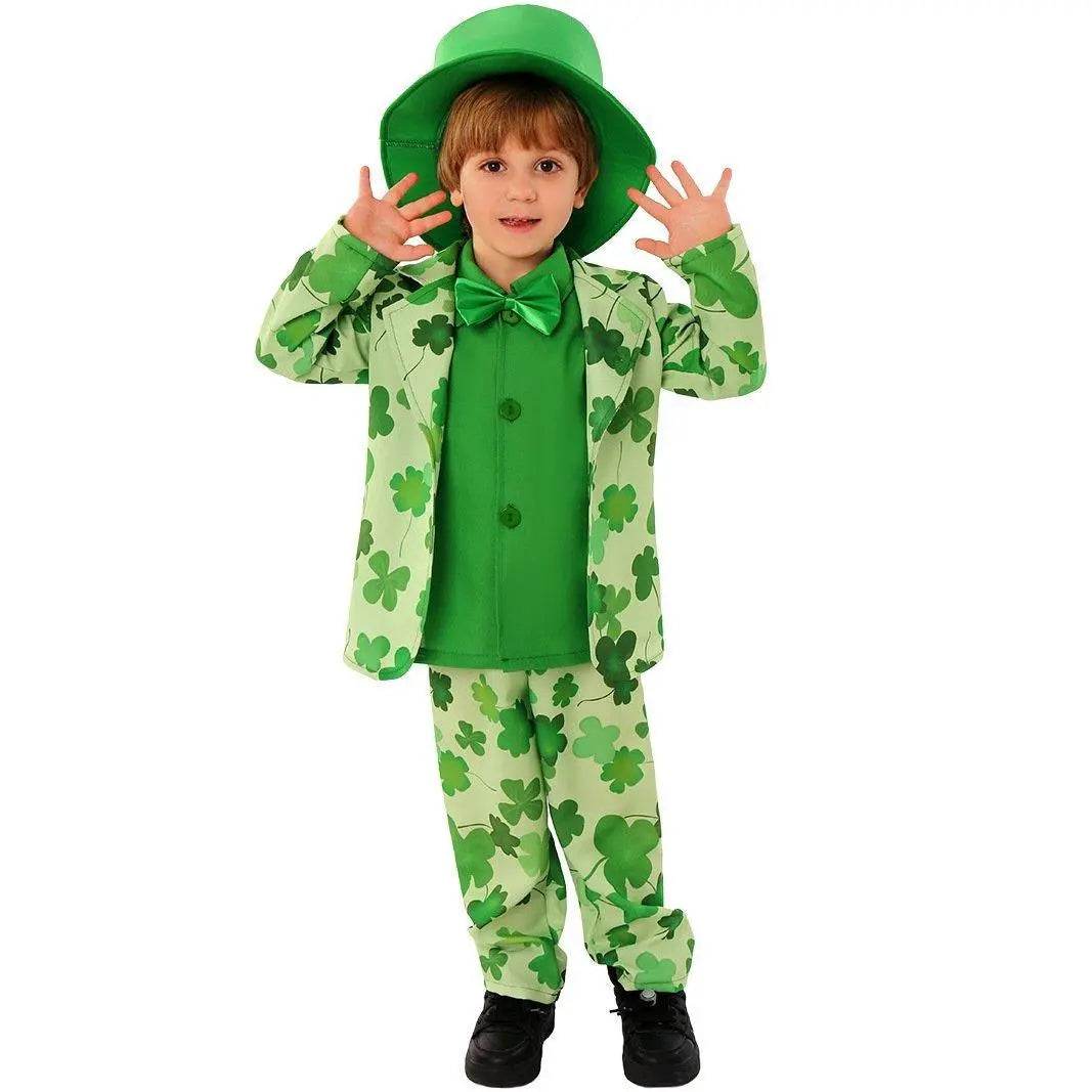 St. Patrick's Day Four Leaf Clover Kids Party Suit Cosplay Costumes - zzcosplay