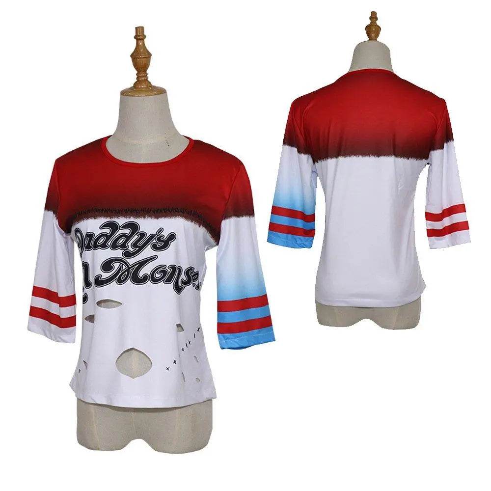 Suicide Squad Harley Quinn Cosplay Costume T-shirt Halloween Queen Outfit - zzcosplay
