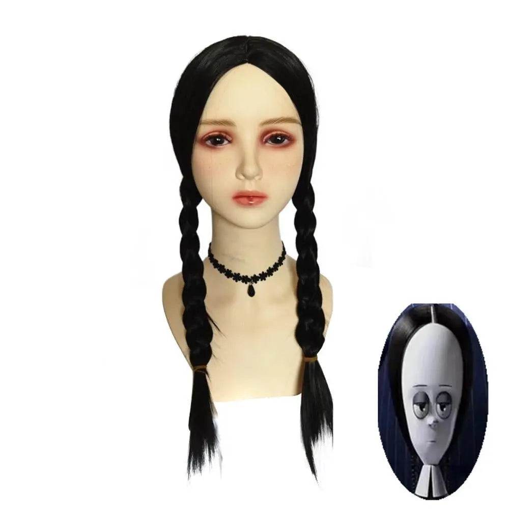 Wednesday Addams Wig The Addams Family Cosplay Black middle part braid wigs For Adult - zzcosplay