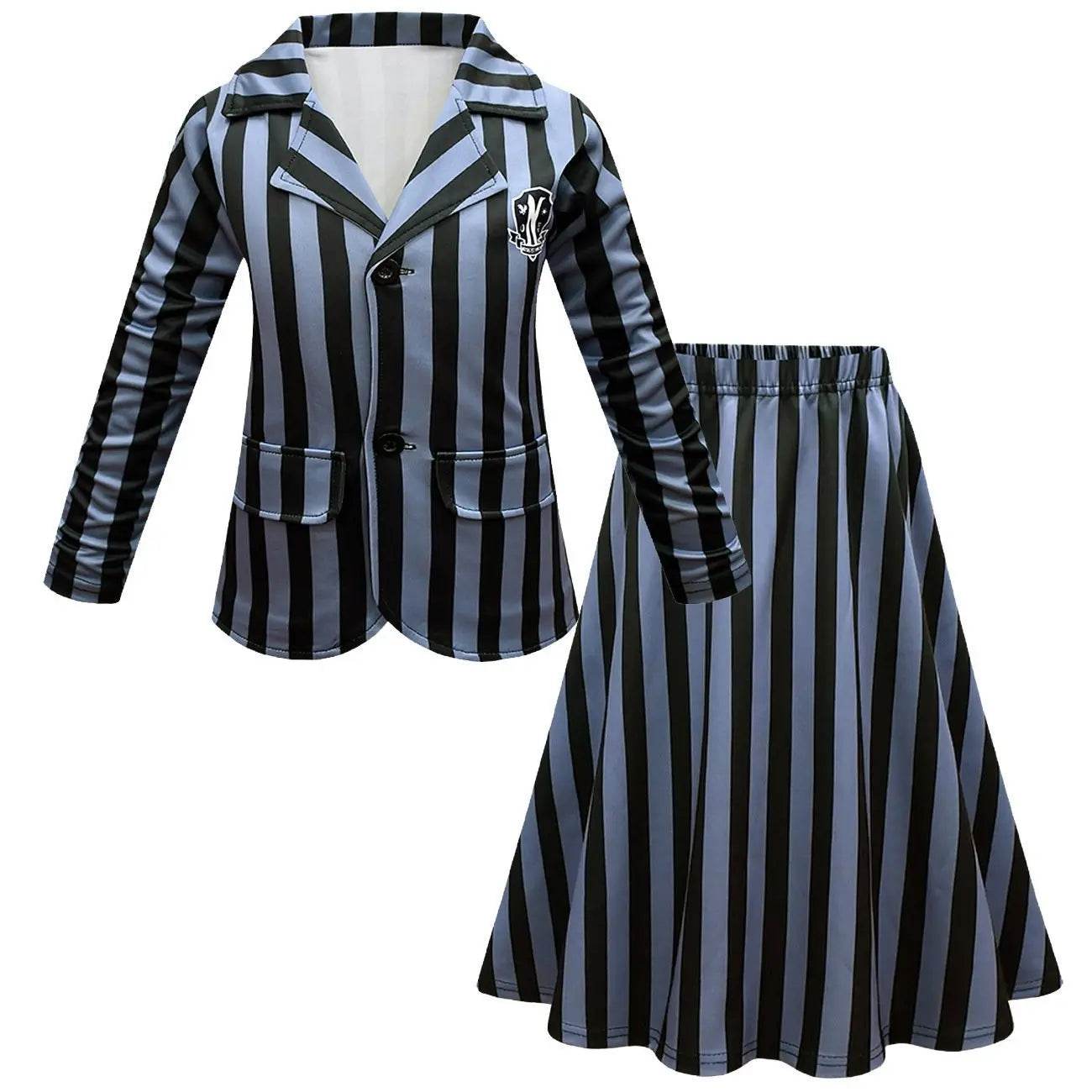 Wednesday Costume The Addams Family Cosplay Long Sleeve suit skirt For Kids - zzcosplay