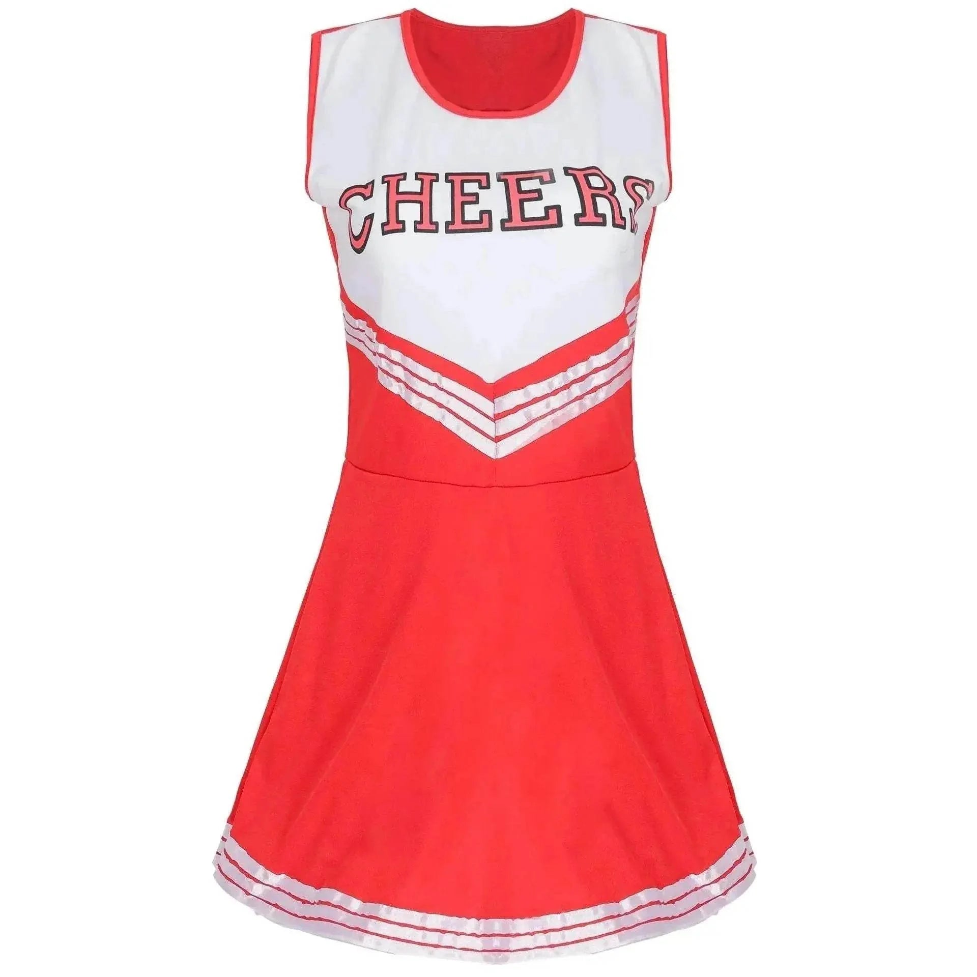 Women Cheerleader Costume Outfit With Poms Fancy Uniform Sports Dress - zzcosplay