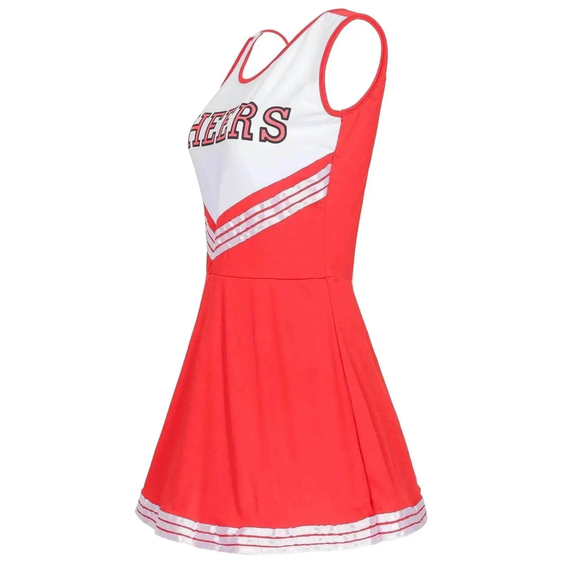 Women Cheerleader Costume Outfit With Poms Fancy Uniform Sports Dress - zzcosplay