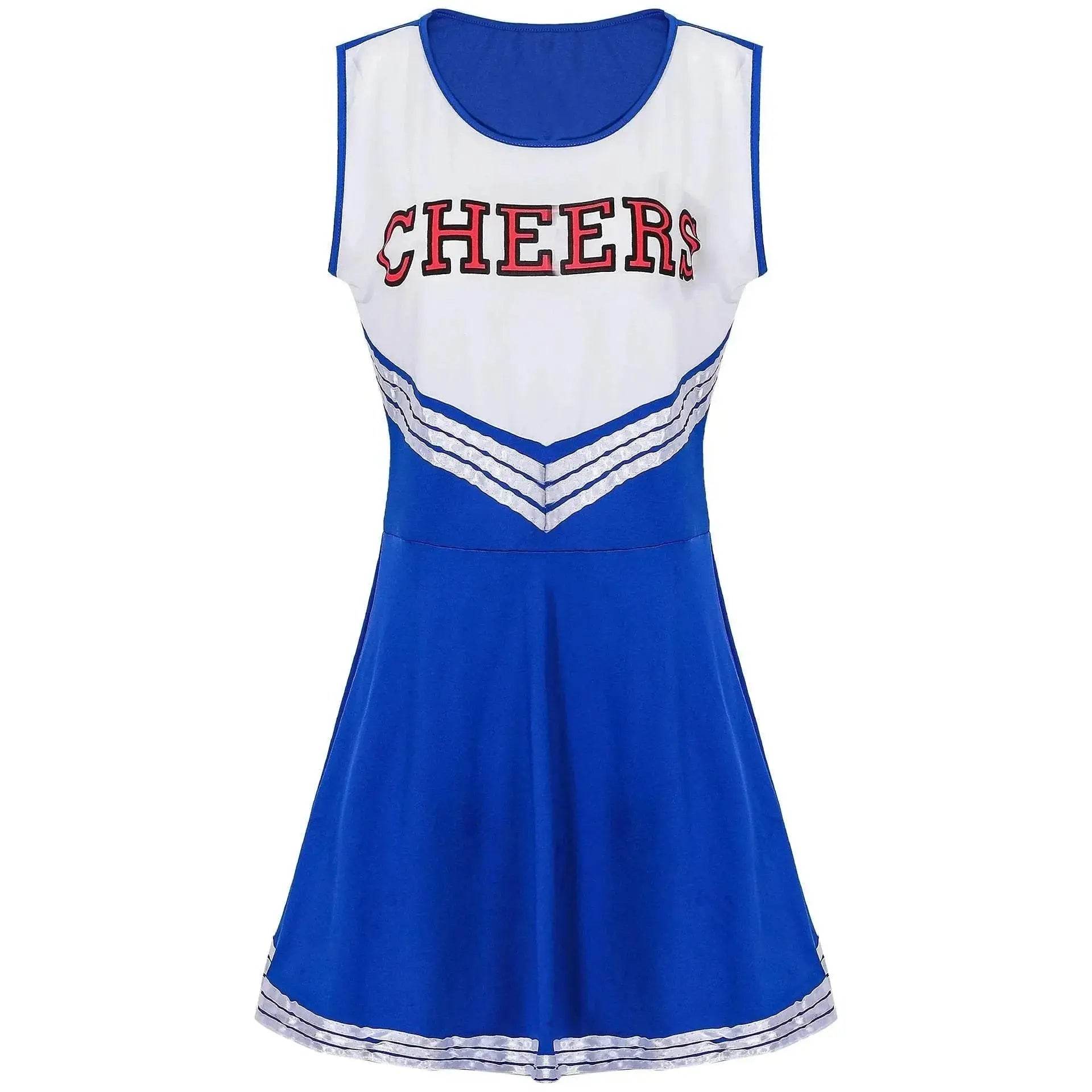 Women Cheerleader Costume Outfit With Poms Fancy Uniform Sports Dress - zzcosplay