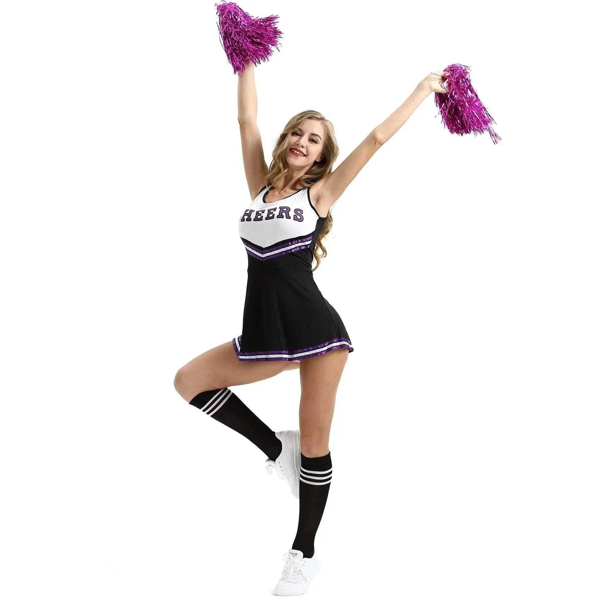 Women Cheerleader Costume Outfit With Poms Fancy Uniform Sports Dress - zzcosplay