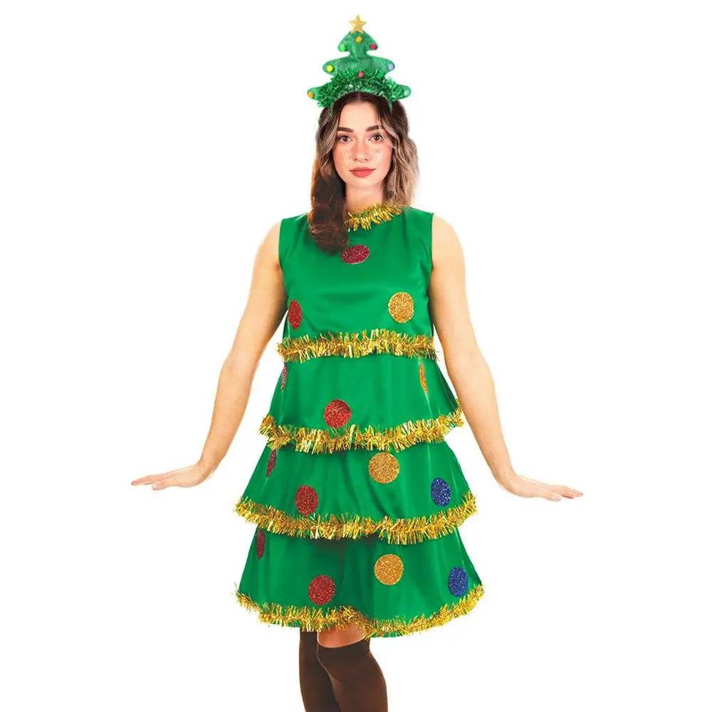 Women Christmas Tree Costume Green Elf Skirt Set - zzcosplay