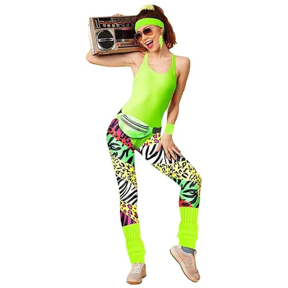 Women Robbie 80s Workout Costume Fancy Dress Halloween Fanny Pack Wristband Earrings - zzcosplay