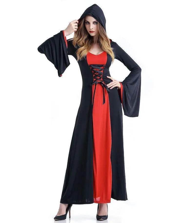 Women's Medieval Vintage Demon Hooded Witch Dress Cosplay Costume Halloween Renaissance Gothic - zzcosplay