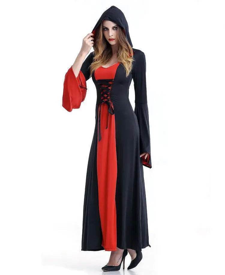Women's Medieval Vintage Demon Hooded Witch Dress Cosplay Costume Halloween Renaissance Gothic - zzcosplay