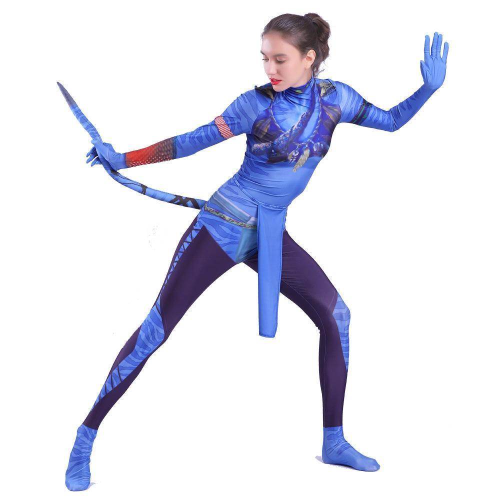 Avatar 2 Neytiri Battle Costume Tail Suit Unisex Jumpsuit Halloween Cosplay Zentai Bodysuit for Adult Kids - zzcosplay