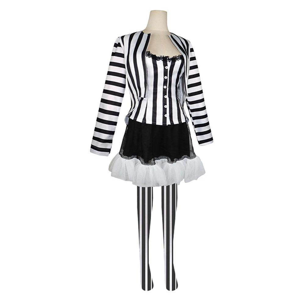 Beetlejuice 2 Costume Black and White Striped Women Dress Outfits - zzcosplay